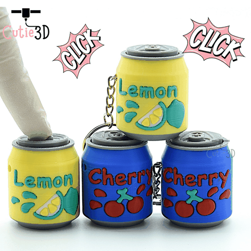 🍋 Cutie3D Lemon Cherry Soda Can Set of Keycap Clicker Keychains